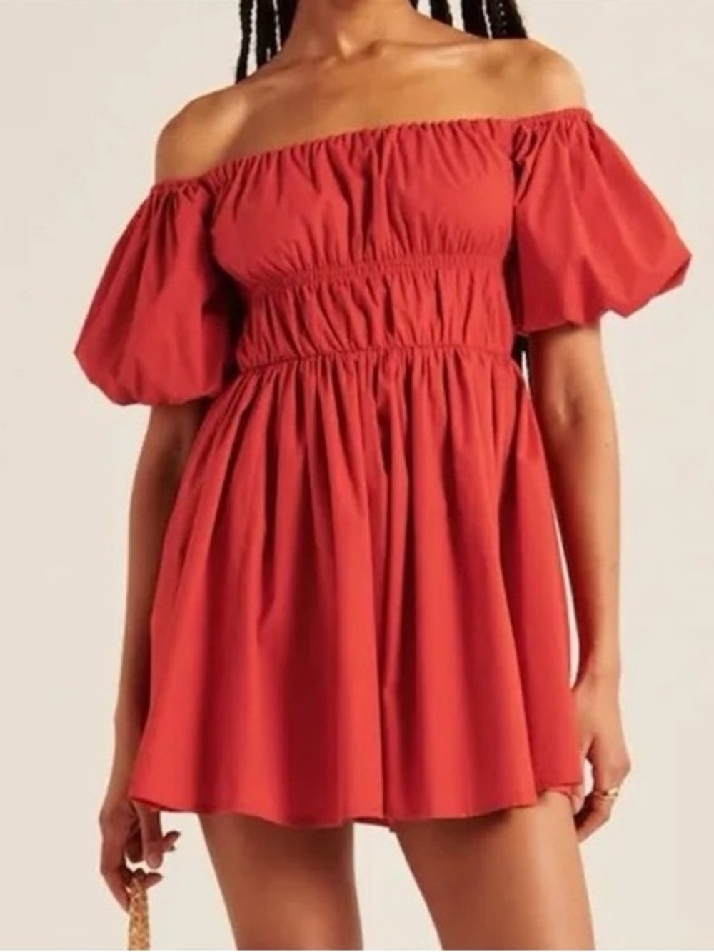 Abercrombie & Fitch Off-Shoulder Poplin Sleeve Mini Dress Red Size ST